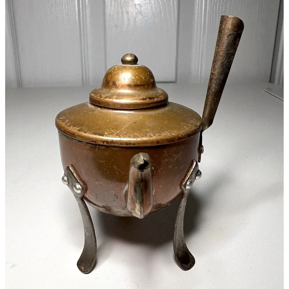 Vintage Mini Copper Teapot w/ Lid & Tripod Stand 3.5